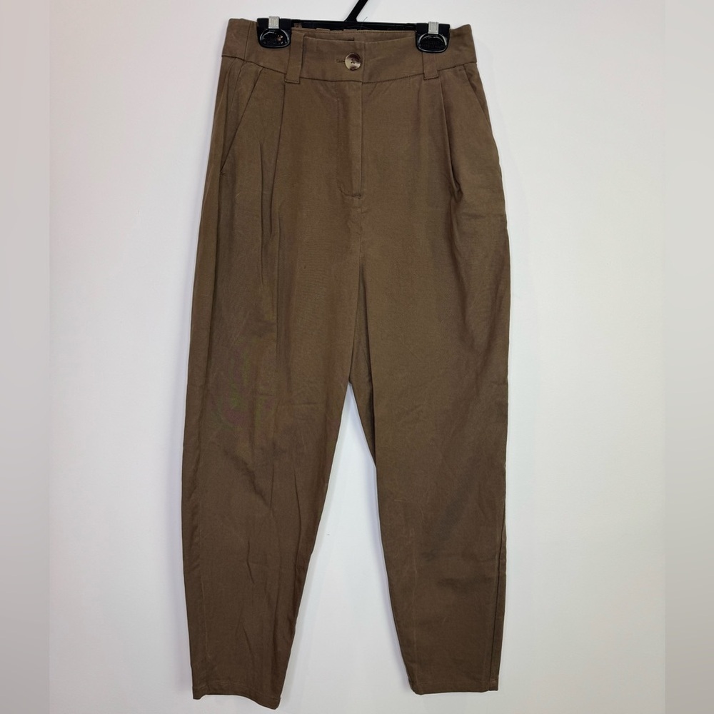 Frank and Oak pleats tencel cotton blend balloon brown pants size 0